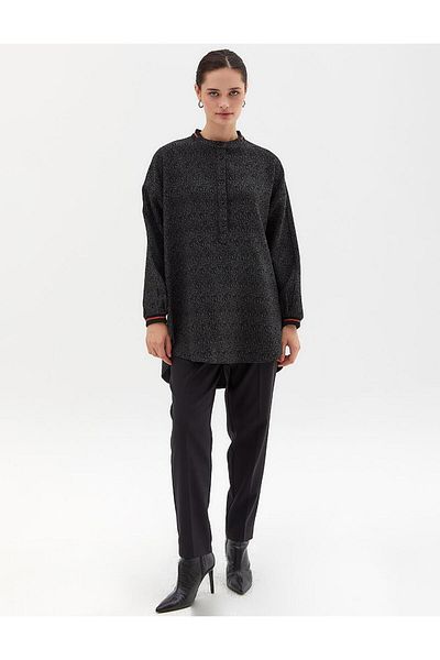 Kayra Half Placket Buttoned Tunic Black