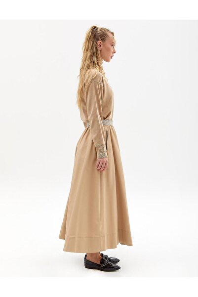 Kayra Sim Ribanalı Büzgülü Etek Bej