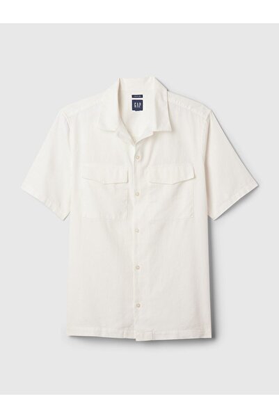 GAP Erkek Kırık Beyaz Keten Karışımlı Utility Gömlek