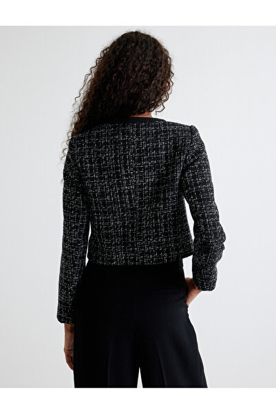 Koton Στρογγυλή λαιμόκοψη και Λεπτό Κουμπί Λεπτομερές Tweed Jacket με τσέπες - Loose Fit