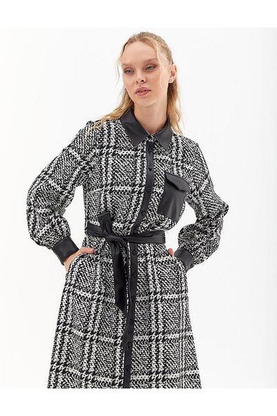 Kayra Black Plaid Faux Leather Dress