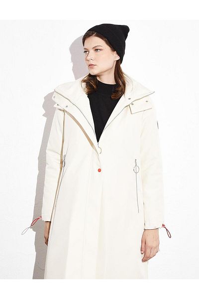 Kayra Hooded Stand Collar Coat Cream