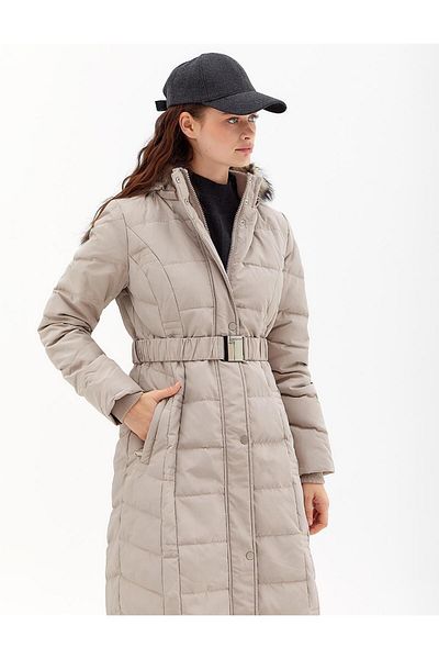 Kayra Goose Feather Filled Belted Coat Navy Blue