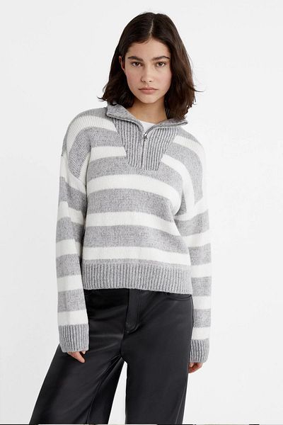 Fashion Friends Pulover cu fermoar cu dungi gri