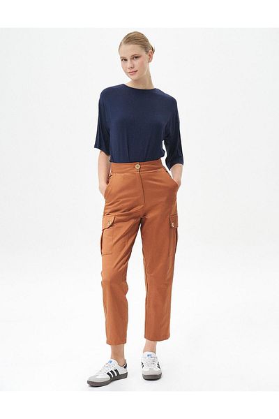 Kayra High Waist Bag Pocket Tobacco Pants