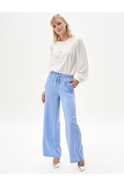 Kayra Pantaloni albaștri cu talie elastică aviator