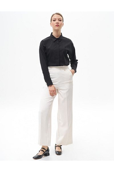Kayra Ecru Wide Leg Iron Trace Trousers