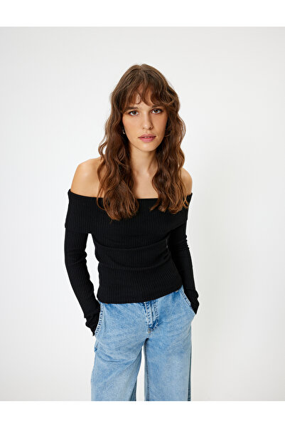 Koton Black Women's Knit Off Shoulder Sweater