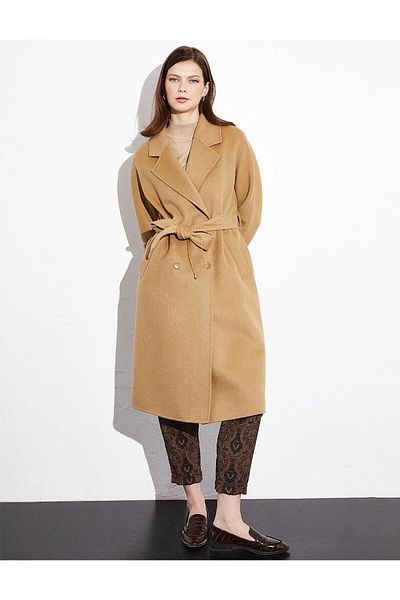 Kayra Palton cu cusături din lână premium Camel