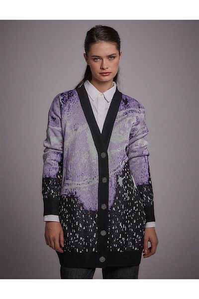Kayra Cardigan exclusiv din tricot cu model Galaxy Liliac