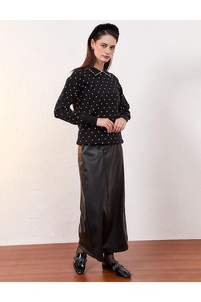Kayra Black Polka Dot and Bead Embroidered Knitwear Sweater - Optical White