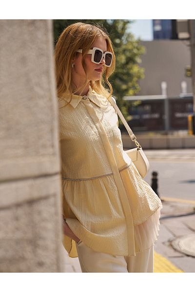 Kayra Light Yellow Wafer Blouse - Stone Detailed