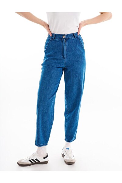 Kayra Beli Lastikli Denim Havuç Pantolon İndigo