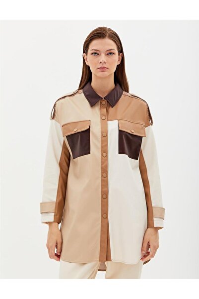 Kayra Beige Tunic - Colorful and Faux Leather Snap Fasteners