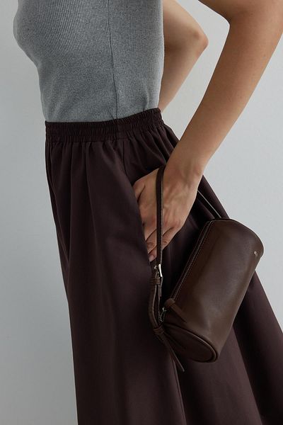 Suud Collection Καφέ Φούστα Ημέρας με Ύφασμα Ποπλίνα