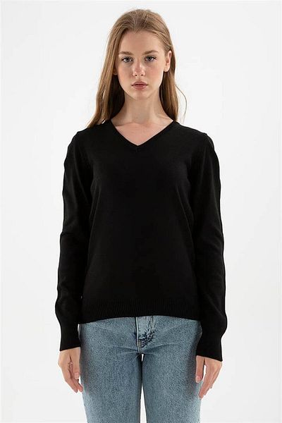 Fashion Friends Pulover cu decolteu în V negru