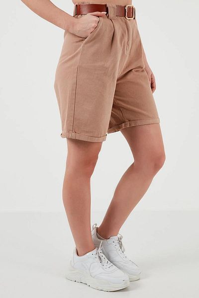 Fashion Friends Ψηλόμεσο βαμβακερό σορτς Gabardine - Camel