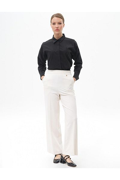 Kayra Ecru Wide Leg Iron Trace Trousers