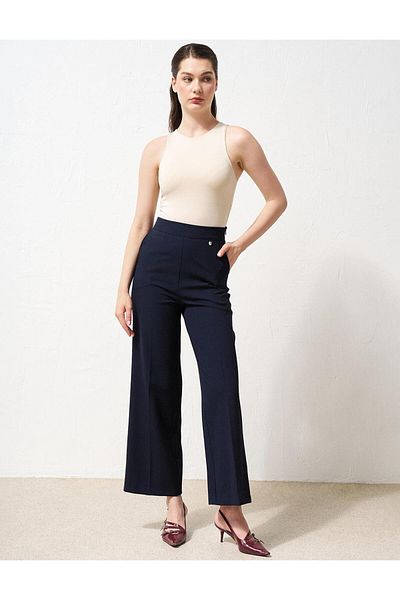 Kayra Navy Blue Wide Leg Iron Trace Trousers