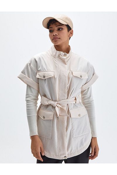 Kayra Cream Color Animal Patterned Belted Vest