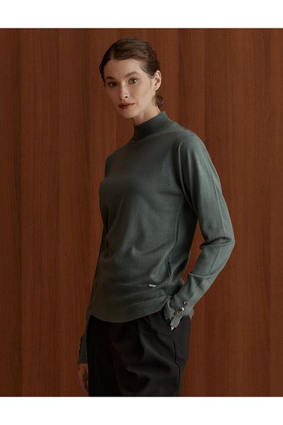 Kayra Mold Green Basic Knitwear Sweater