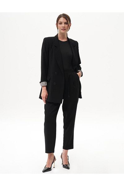 Kayra Μαύρο Crepe Blazer - Μπουφάν με τσέπη με καπάκι