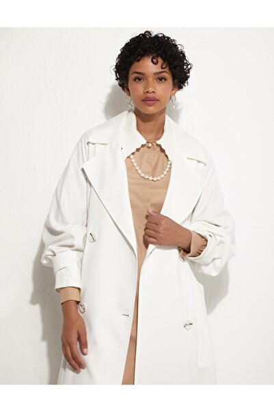 Kayra Kuşaklı Kruvaze Trençkot Beyaz