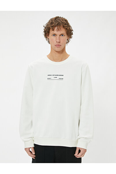 Koton Φούτερ με στάμπα με σλόγκαν, βασικό μακρυμάνικο μπλουζάκι με λαιμόκοψη, βαμβακερό ύφασμα interlock