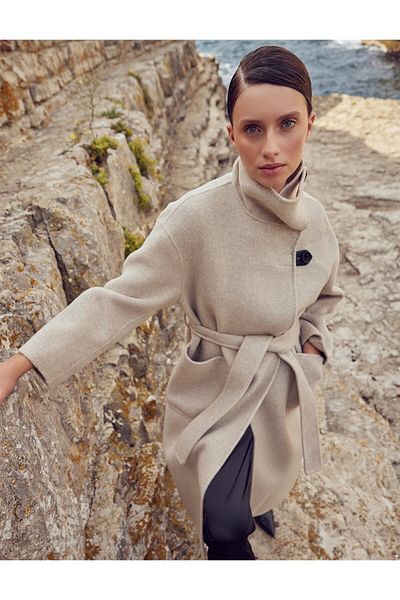 Kayra Premium Wool Double Breasted Coat Cream