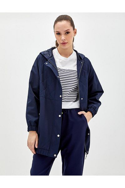 Kayra Navy Blue Short Quilted Coat