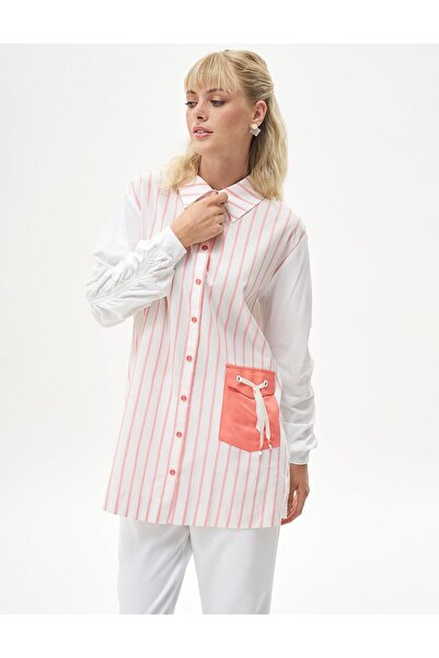 Kayra Shell Pink Tunic - Λεπτομερείς μανίκια με κορδόνια