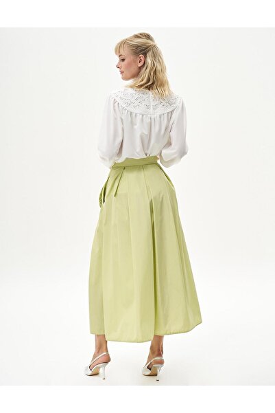 Kayra Pistachio Green Pleated Bead Embroidered Skirt