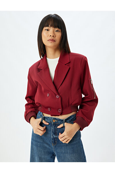 Koton Oversize dvouřadá žebrovaná bunda s kapsami v límci