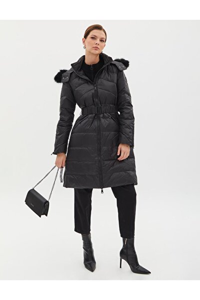 Kayra Removable Hooded Goose Down Coat Black