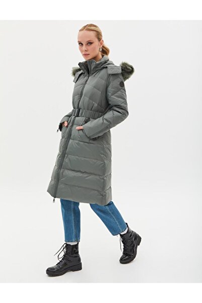 Kayra Removable Hooded Goose Feather Coat Mildew Green