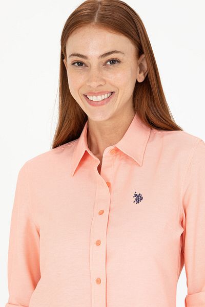 U.S. Polo Assn. Cămașă de bază cu mânecă lungă Salmon pentru femei 50266361 -VR047