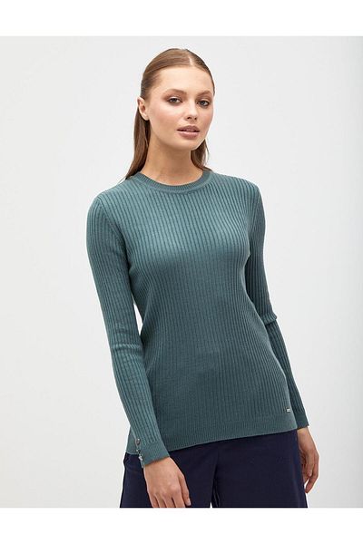 Kayra Crew Neck Corded Knitwear Blouse Mold Green