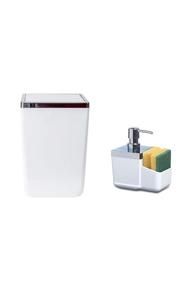 Prima Nova Tuscany Kitchen Set - White Trash Can and Liquid Soap Dispenser