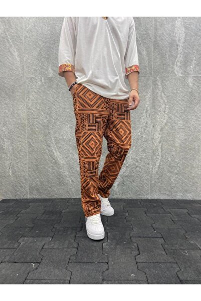 FıttingRoom Bohemian Cotton Woven Tile Jogger with Elastic Waist Aztec Pattern