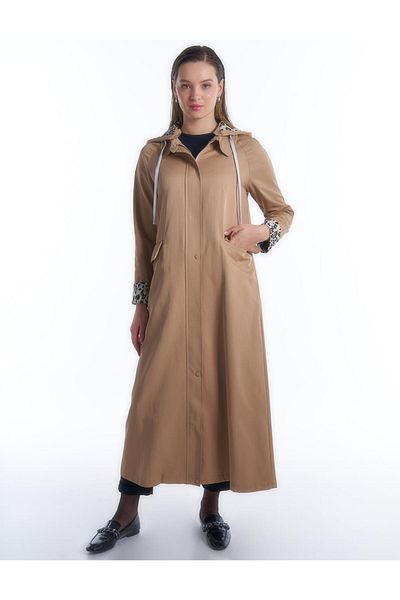 Kayra Patty Hidden Zipper and Snap Top Coat Beige