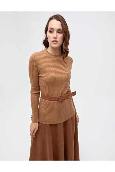 Kayra Πλεκτό μπλούζα με λαιμόκοψη Μπεζ