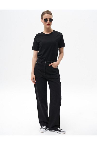 Kayra Black Straight Fit Denim Trousers