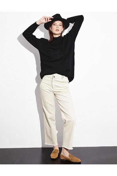 Kayra Exclusive Turtleneck Textured Knitwear Tunic Black