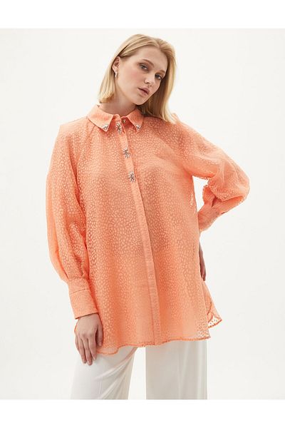 Kayra Peach Tunic - Stone Embroidered and Drawstring