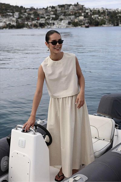 Suud Collection Sparkly Natural Glow Linen Skirt