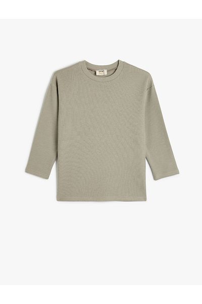Koton Cotton Long Sleeve Ribbed Oversize Basic T-Shirt