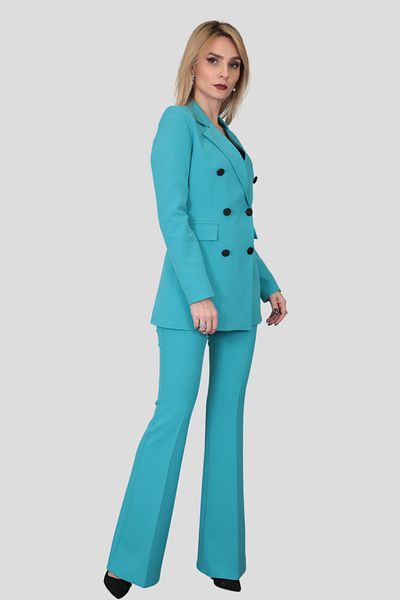 ÖNDER ÖZSOY Blazer Jacket & Flared Leg Trousers Set-turquoise