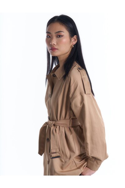 KYR Apolet Detaylı Kemer Aksesuarlı Kap Bej