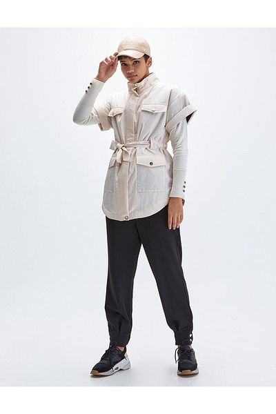 Kayra Cream Color Animal Patterned Belted Vest
