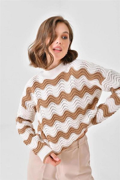 Fashion Friends Pulover Camel ajurat